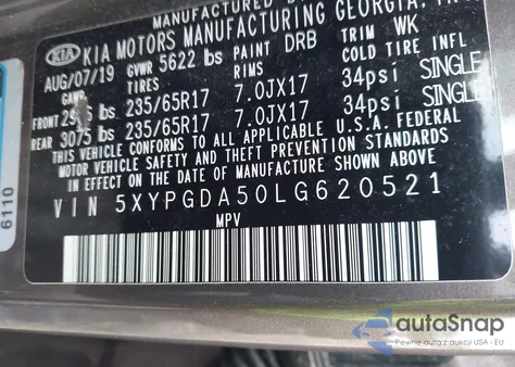 2020 Kia Sorento 3.3L Lx from USA, damaged, VIN 5XYPGDA50LG620521